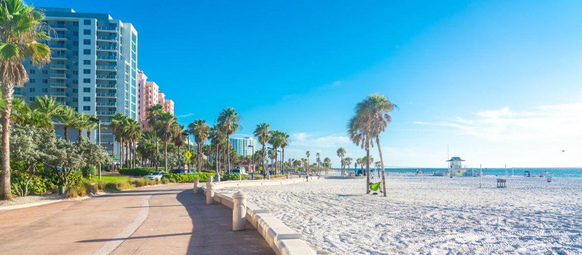 Clearwater beach with beautiful white sand in Florida